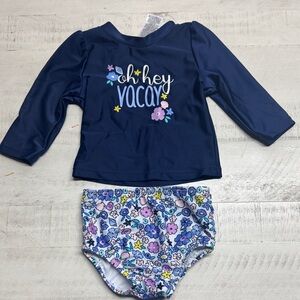 BOGO Gerber girls Swim Rashguard Set - Navy and Floral size 0-3